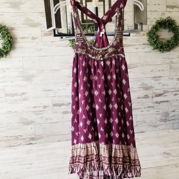 En Creme Eggplant Embellished Boho Hippie Day Dress - Picture 1 of 8